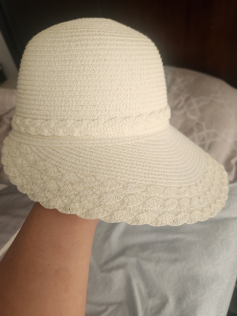 Women's Cream Crochet Brim Sun Hat